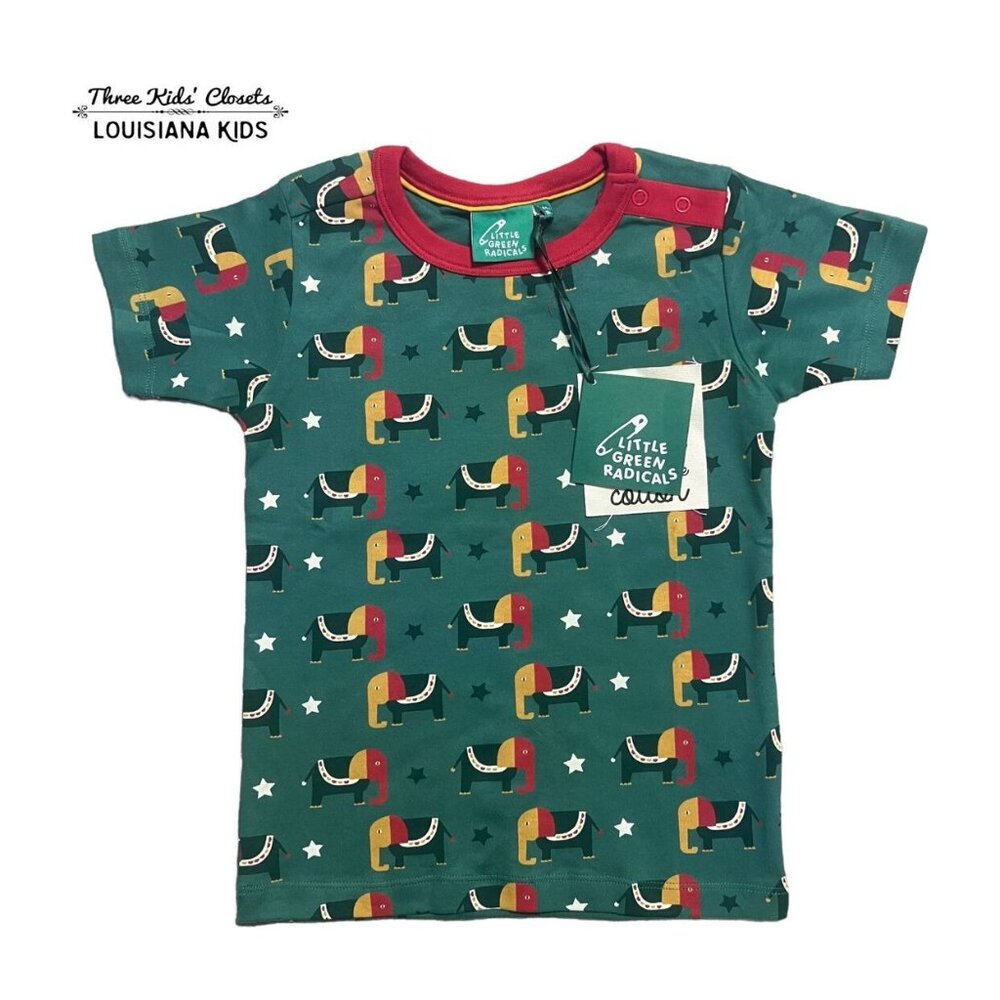 NEW Little Green Radicals 4-5Y Rainbow Elephants Shirt